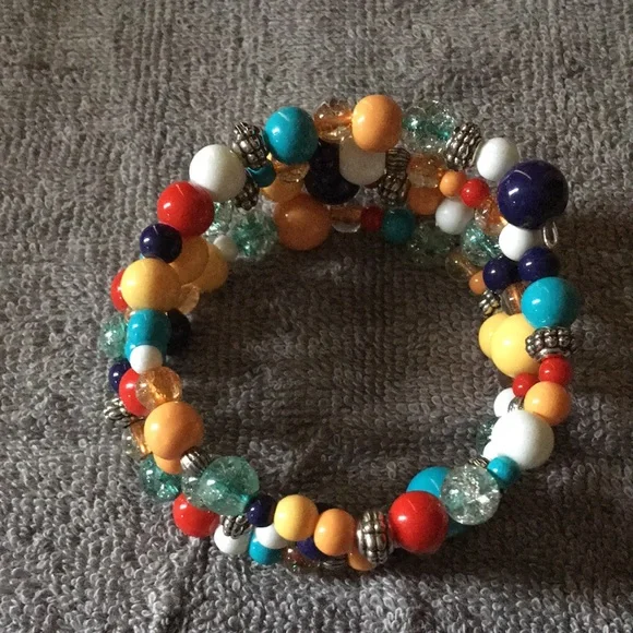 🌟Chunky and Funky Colorful Beaded Memory Wire Wrap Bracelet Artisan Glass - Picture 1 of 5